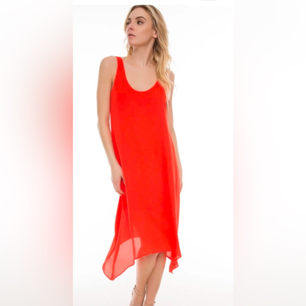 382 Cara high low dress in magenta color